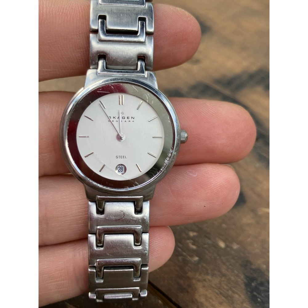 Skagen Denmark 695SSX Women's Stainless Steel Watch Silver Dial Date Quartz